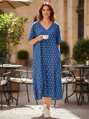NWT Duluth Trading Co Royal Blue Noga naturale cotton dress size large